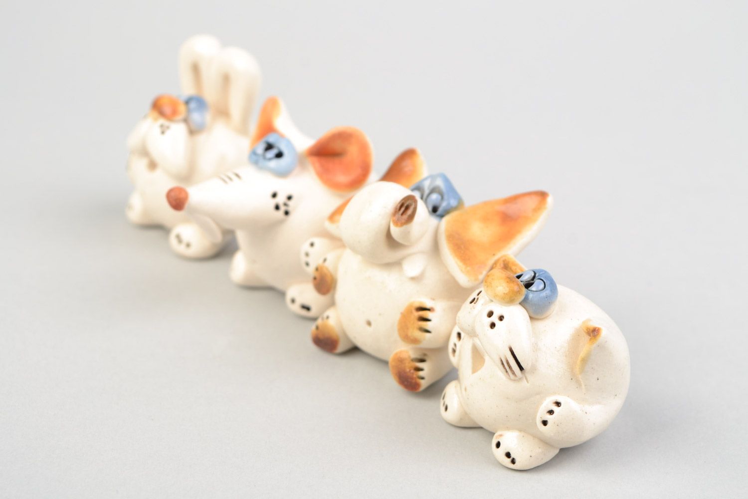 Handmade kleine Tiere Figuren aus Ton Set 4 St. Ratte Elefant Katze Hase foto 3