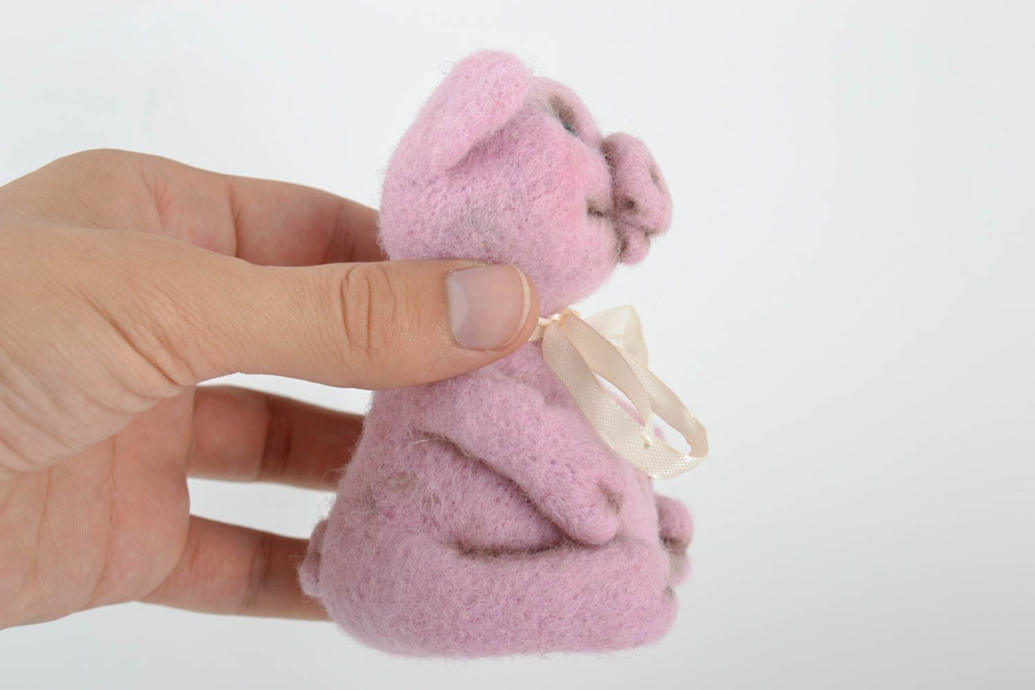 Jouet mou en laine feutrée faite main cochon mauve cadeau pour enfant original photo 2