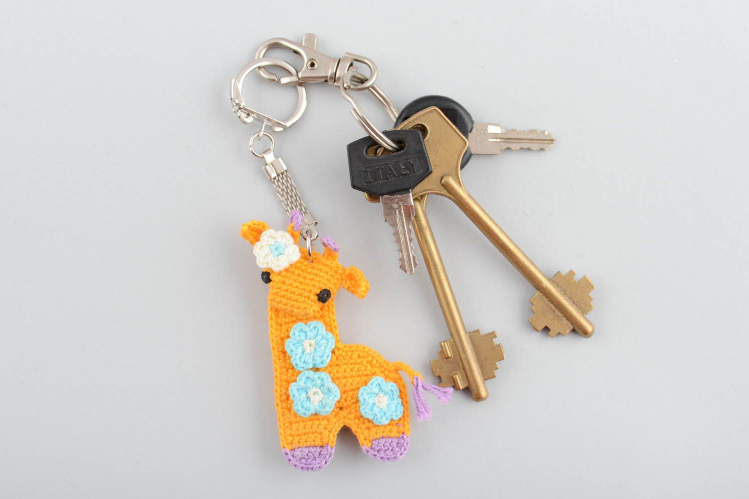 Joli porte-clés jouet jaune Girafe tricoté fait main petit accessoire cadeau photo 4