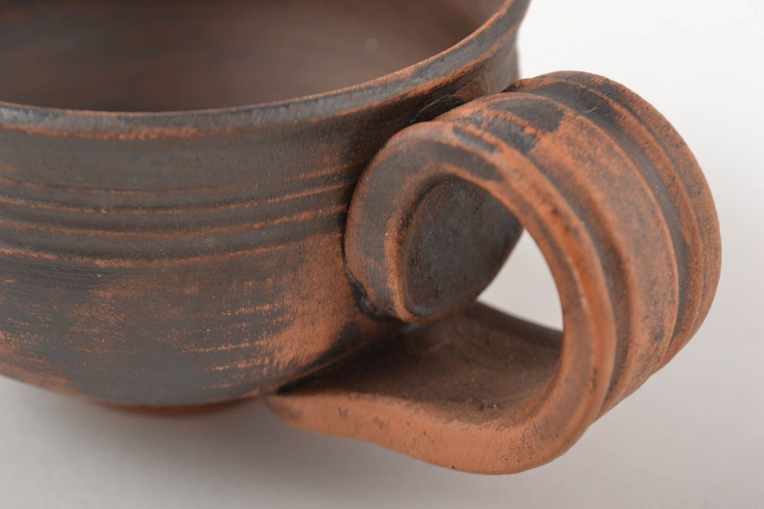 Dark brown clay espresso coffee cup with handle 0,4 lb photo 4
