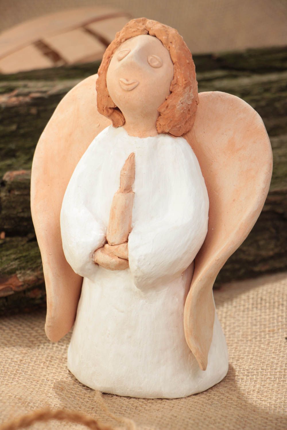 Ceramic angel figurine painted with engobes beautiful house handmade statuette photo 1