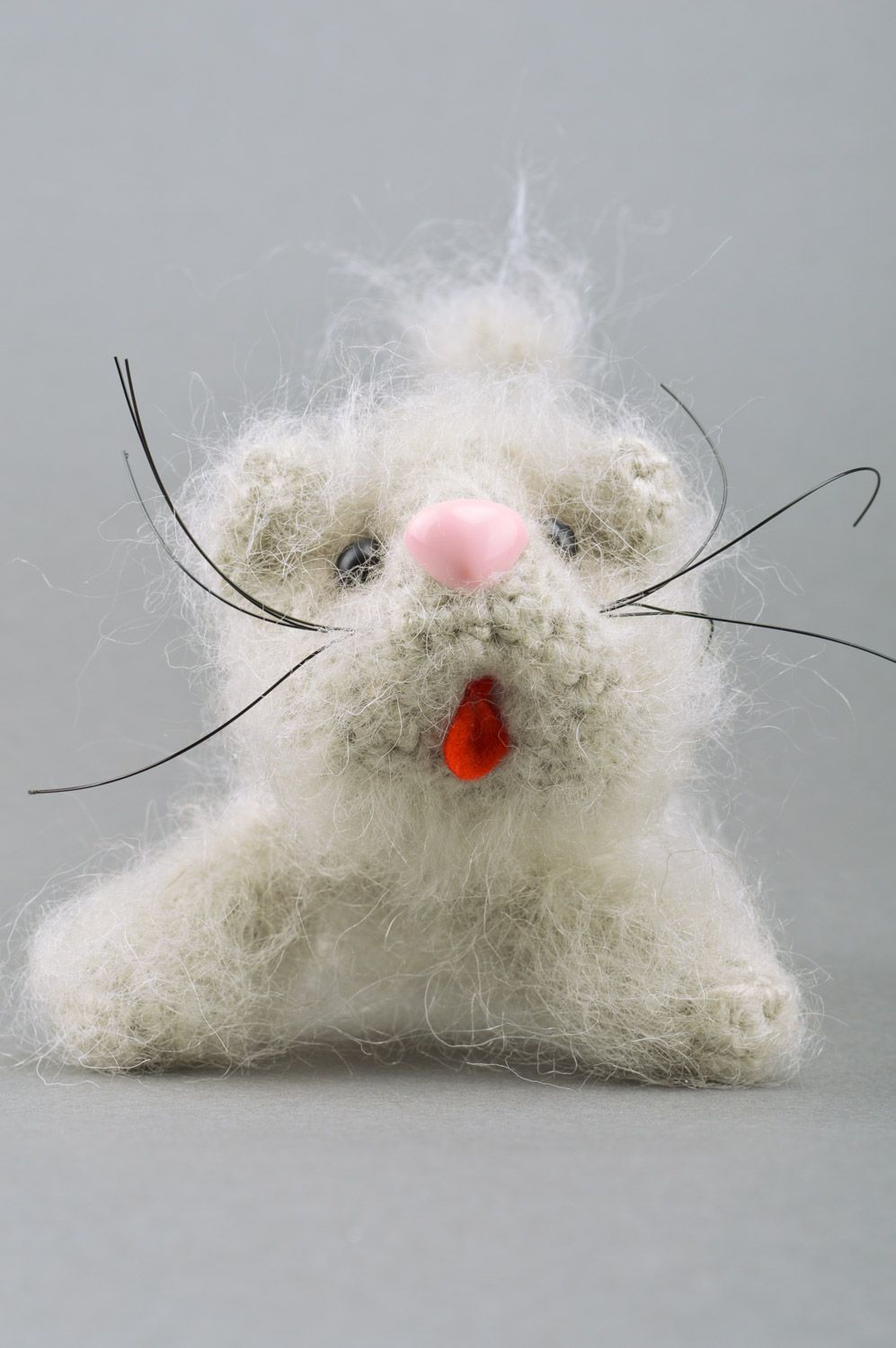 White handmade crochet soft toy hare-cat Fluffy photo 5