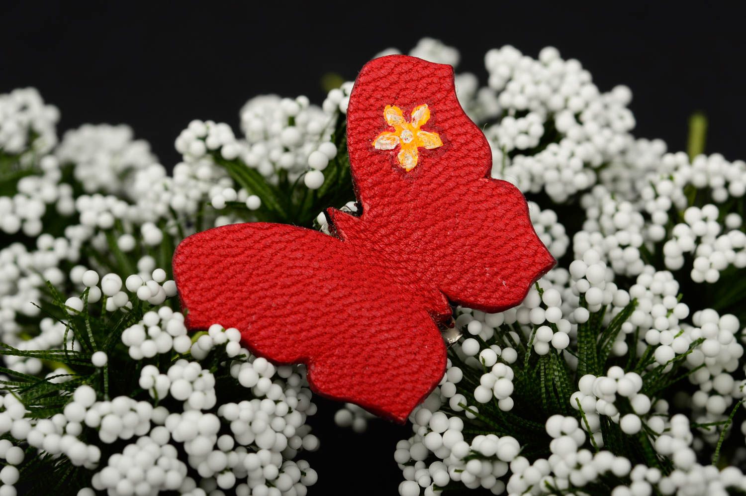 Broche rouge Bijou en cuir fait main papillon Cadeau pour femme original photo 1