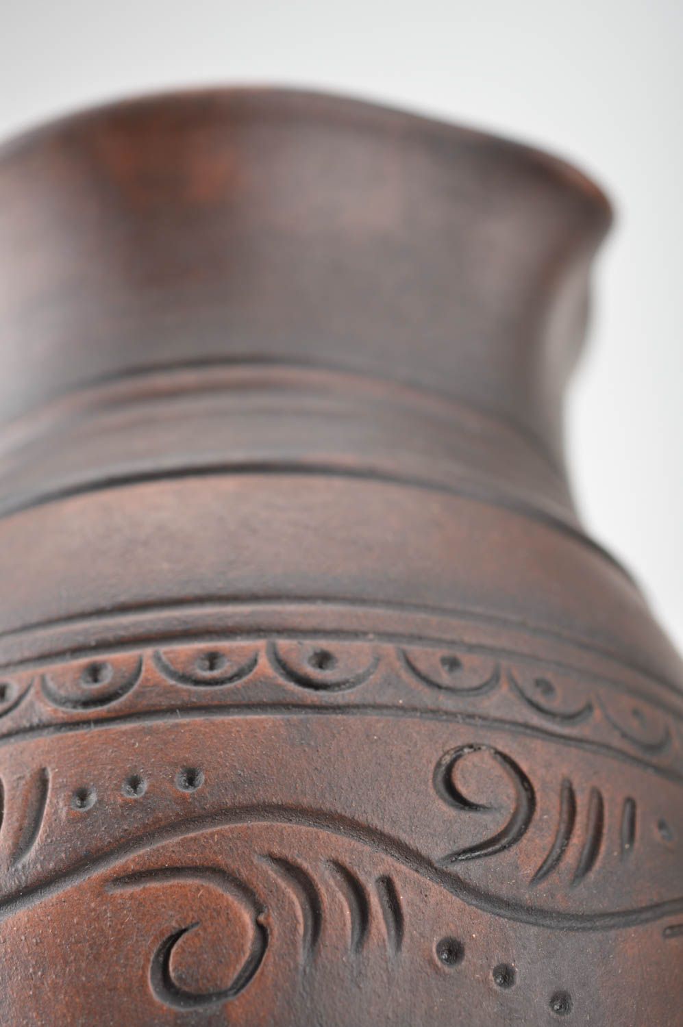 Belle cruche céramique grande faite main 1.7 litre marron écologique ornementée photo 4