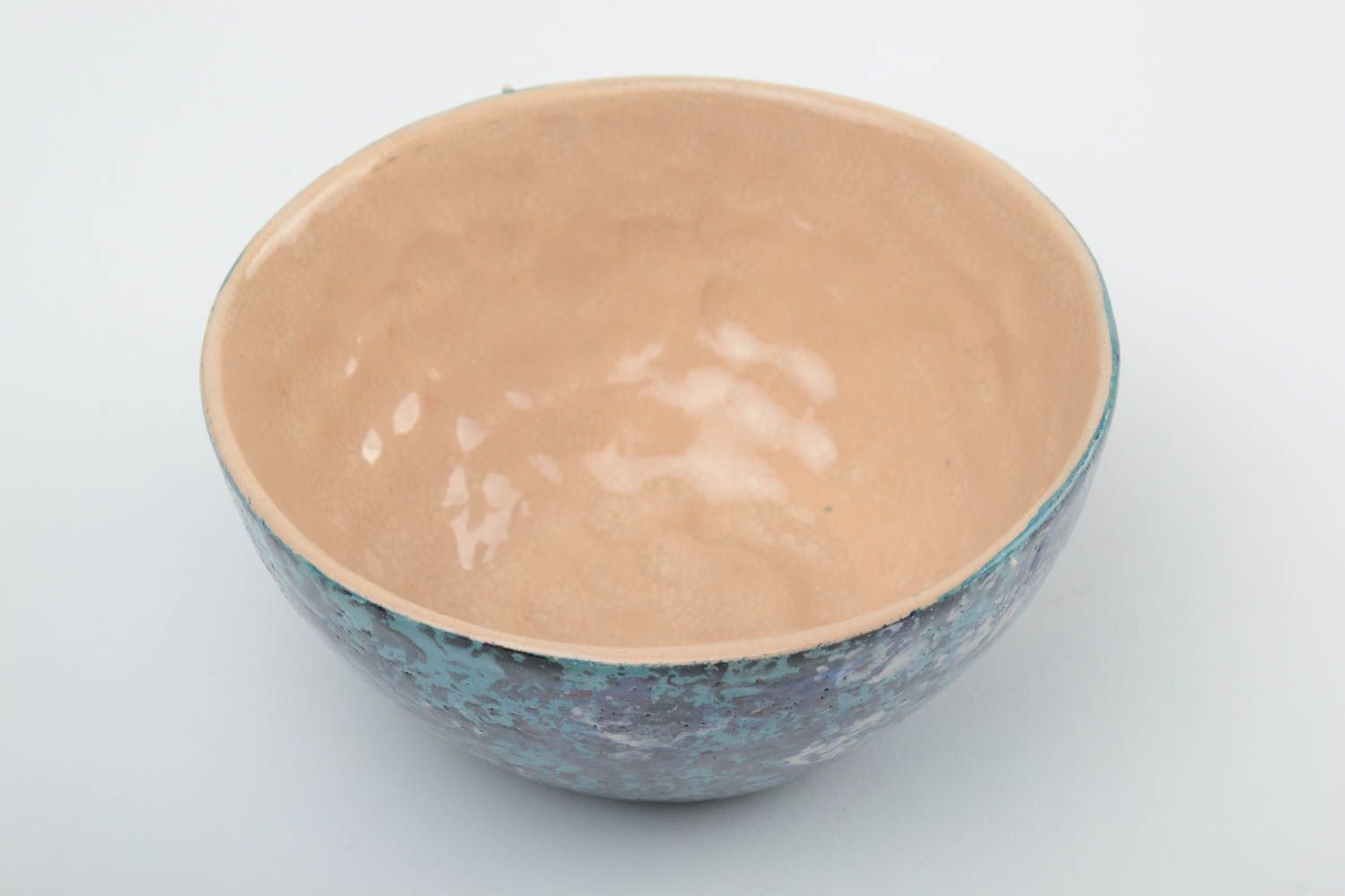 Handmade designer decorative two colored glazed ceramic soup bowl for 500 ml photo 2