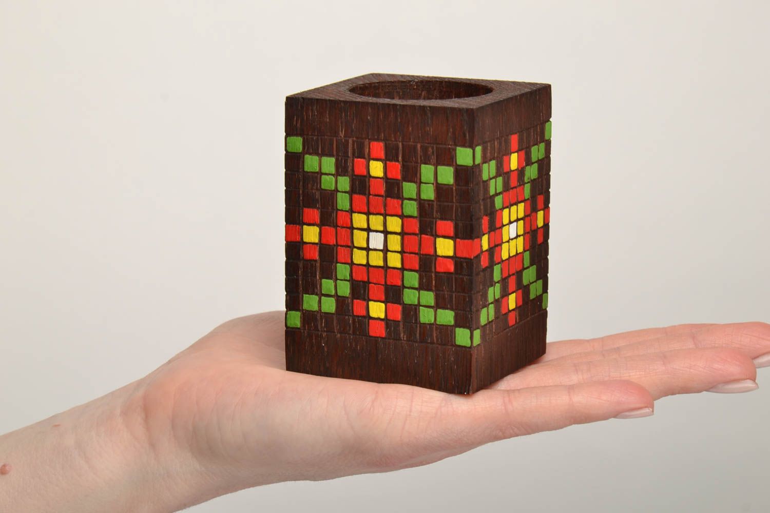Bougeoir cube peint fait main photo 5