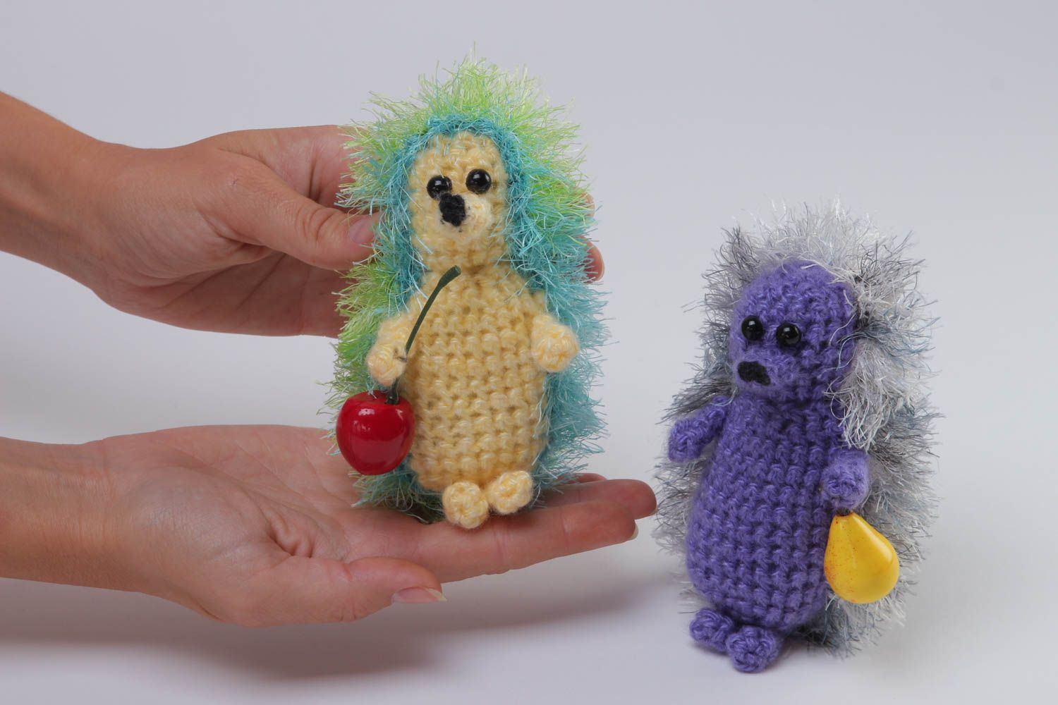 Handmade crocheted toys 2 hedgehogs figurines designer interior toy present photo 4