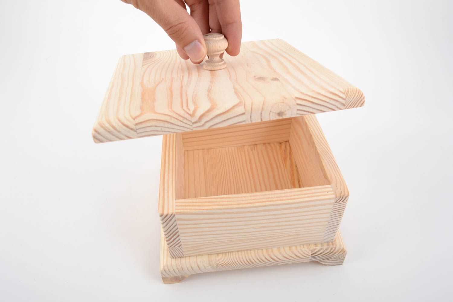 Pieza para manualidades de pino hecha a mano caja con tapa original para pintar foto 5