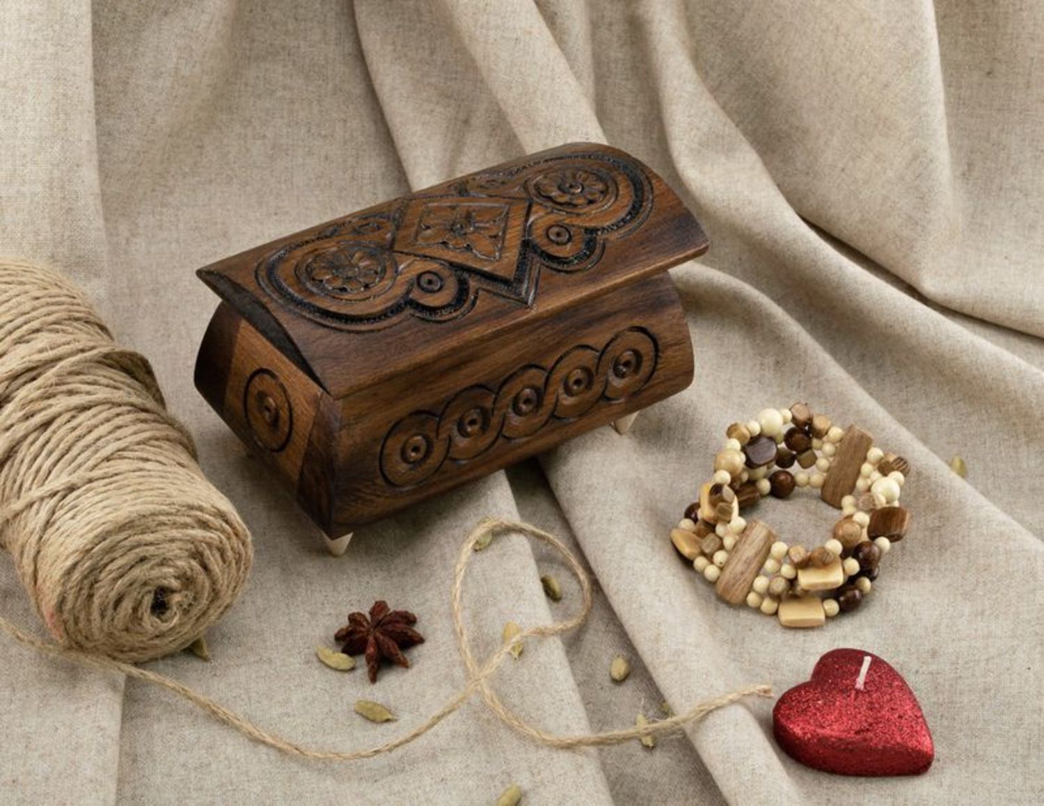 Handmade carved wooden jewelry box photo 1