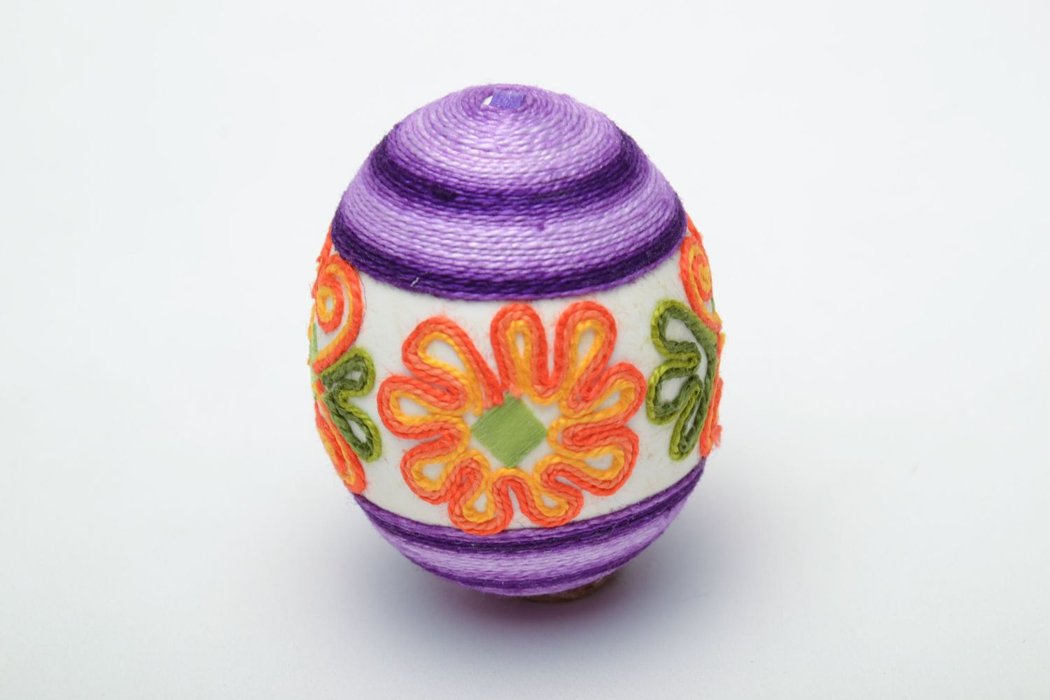 Bright Easter egg decorated with threads photo 3