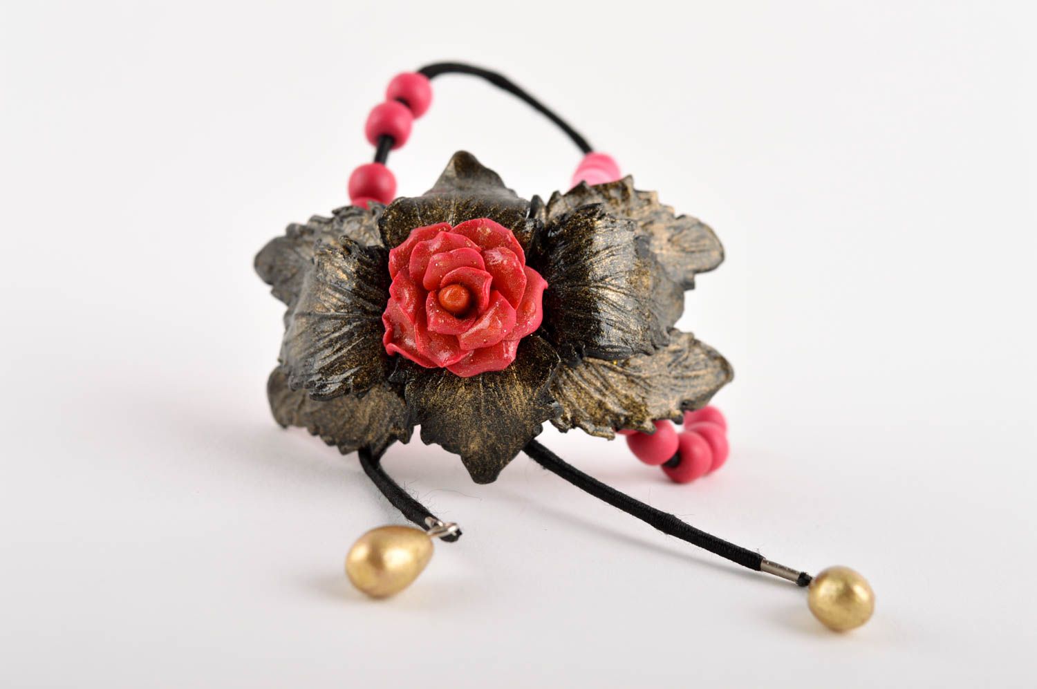 Браслет ручной работы украшение из полимерной глины браслет с цветком стильный фото 3