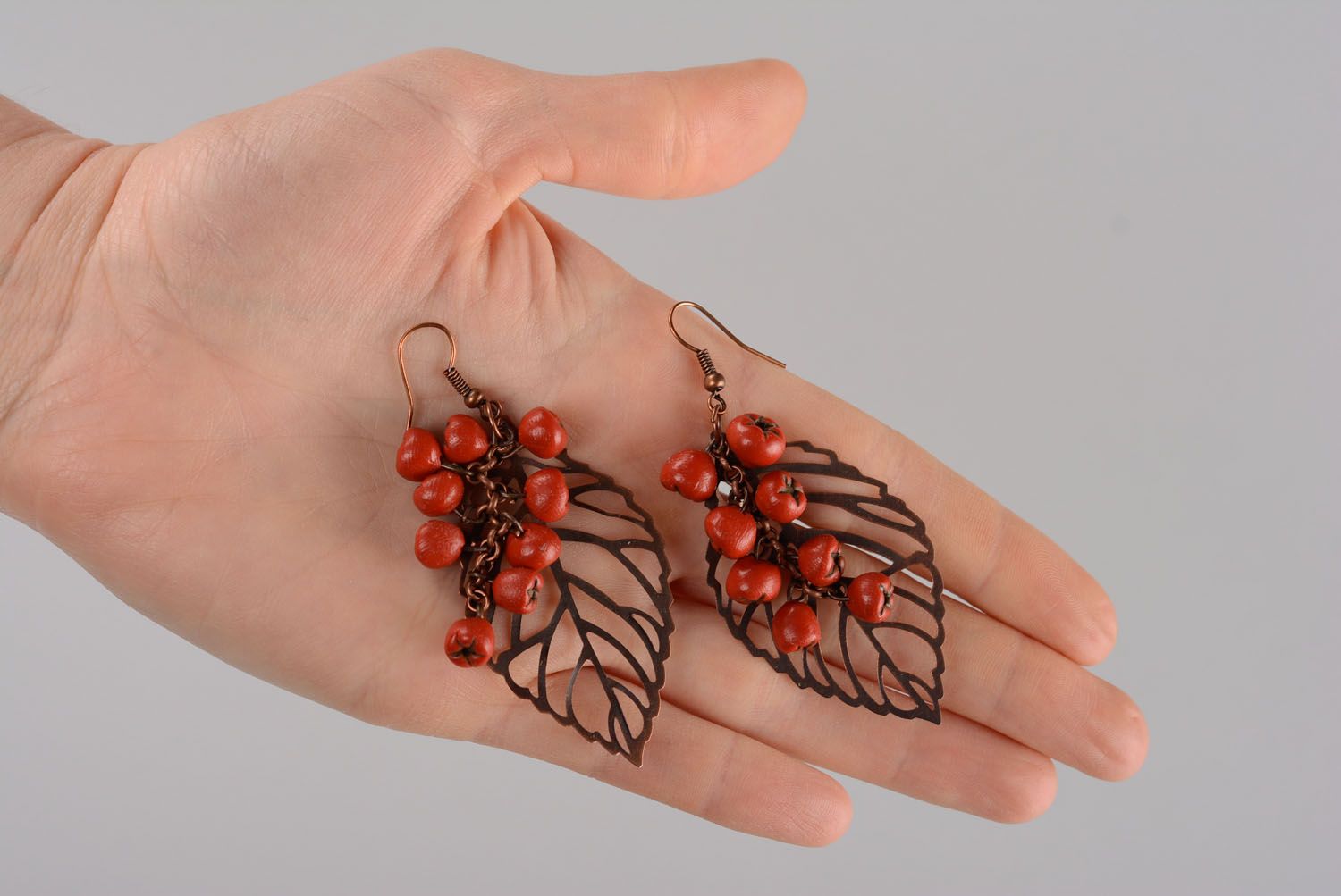 Homemade earrings with charms Mountain Ash Berries photo 5
