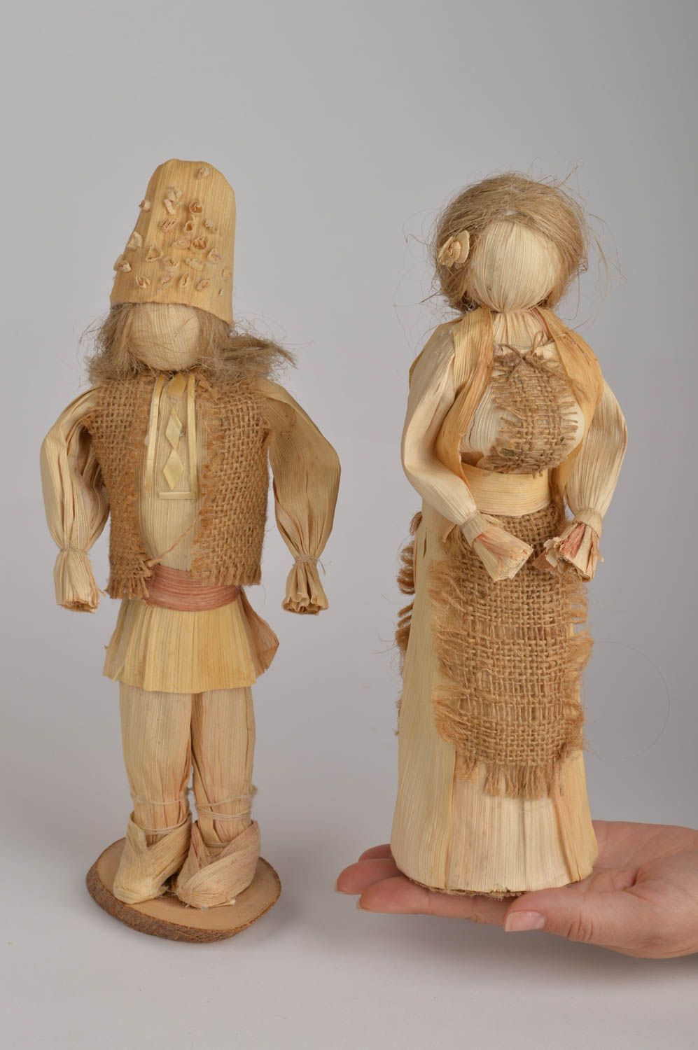 Figurillas decorativas de hojas de maíz artesanales decoración eco Chico y chica foto 5