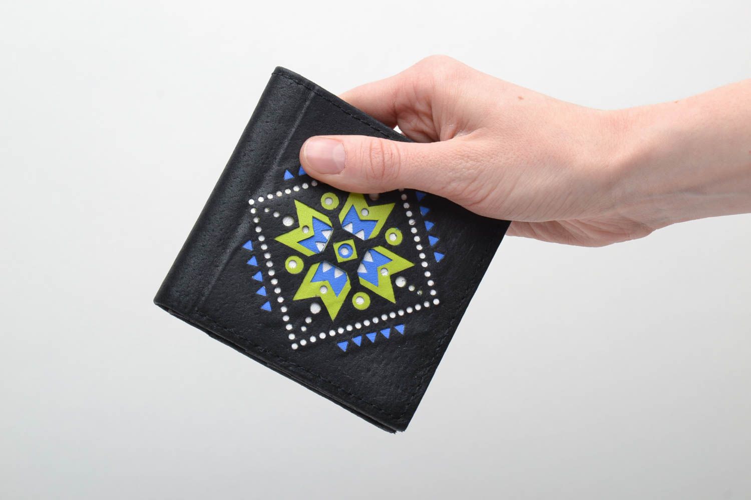 Genuine leather wallet with ornament photo 1