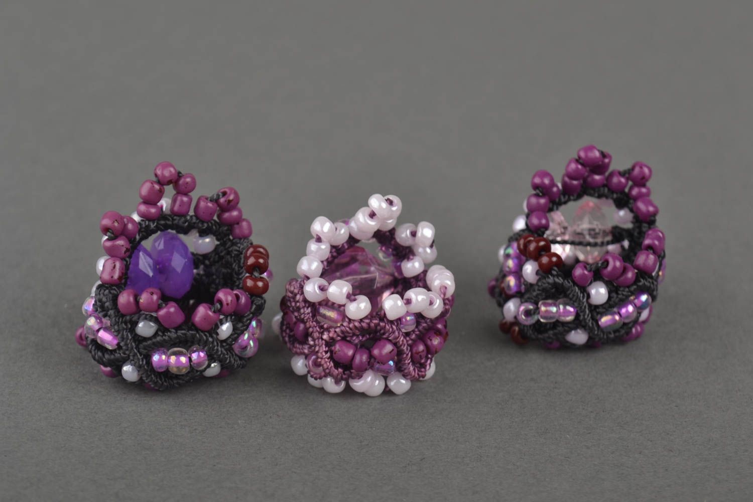 Handmade ring set of 3 items unusual ring designer ring macrame ring gift ideas photo 4