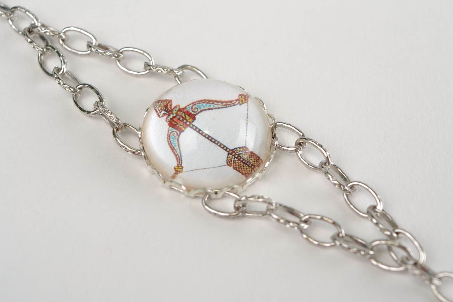 Bracelet chaîne métallique avec verre fait main original pour Capricorne photo 3