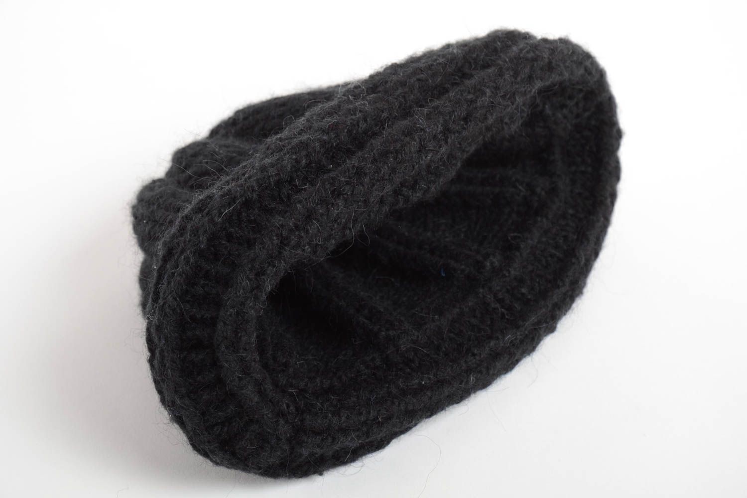 Bonnet tricot fait main Accessoire d'hiver tricoté noir Accessoire femme photo 4