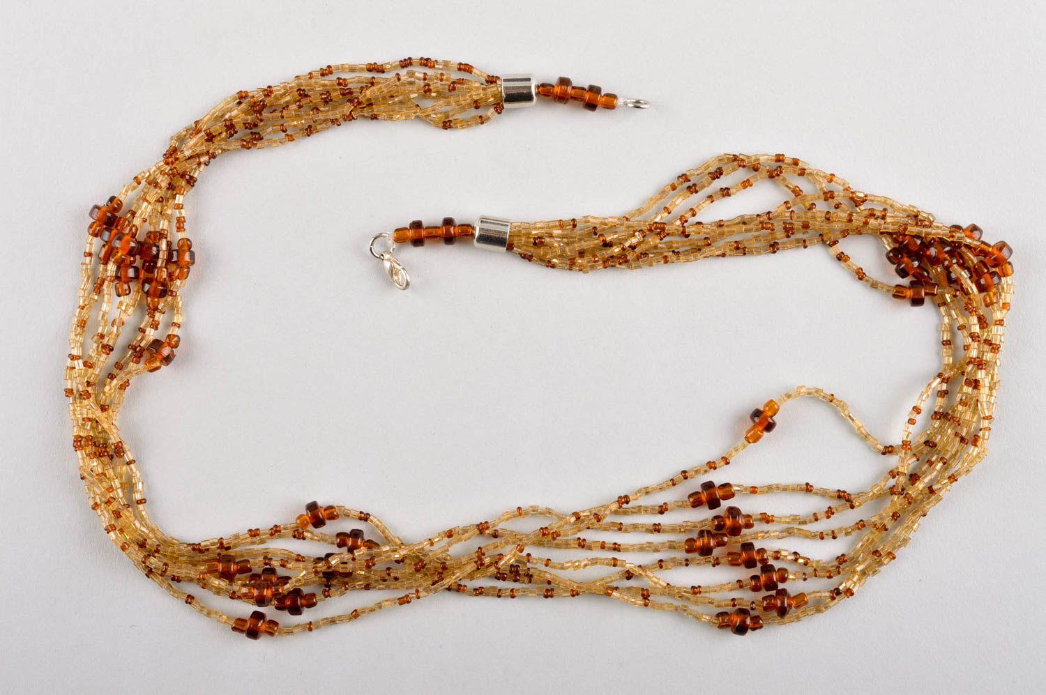 Колье из бисера украшение ручной работы коричневое ожерелье из бисера стекляруса фото 5