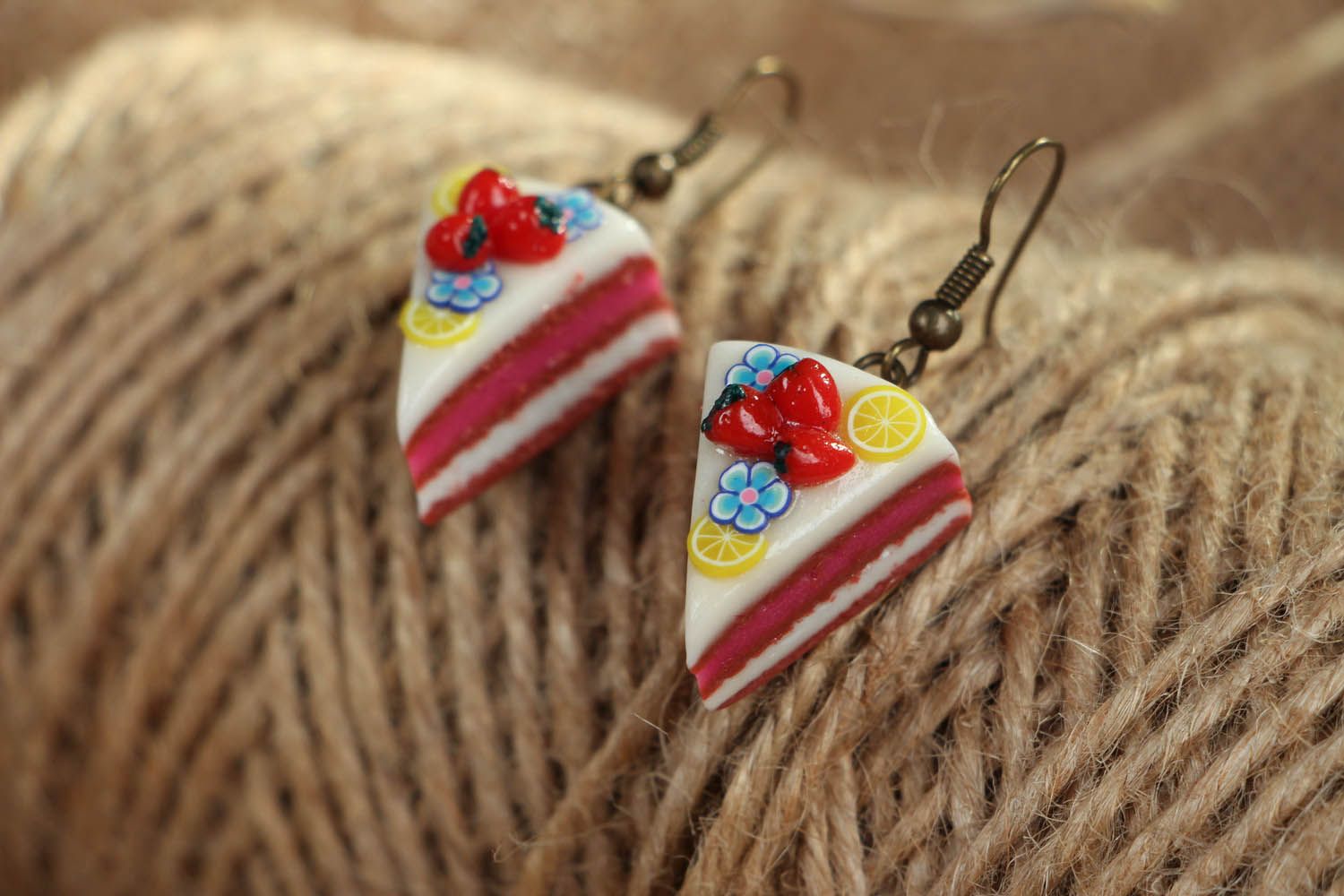 Boucles d'oreilles en pâte polymère Gâteau  photo 3