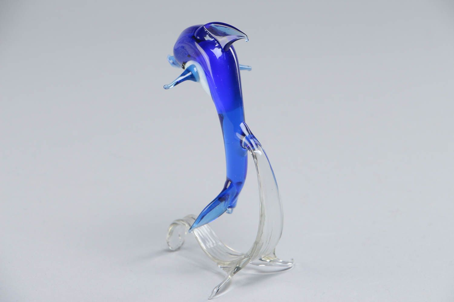 Figurine en verre bleu faite main en forme de dauphin technique lampwork photo 4