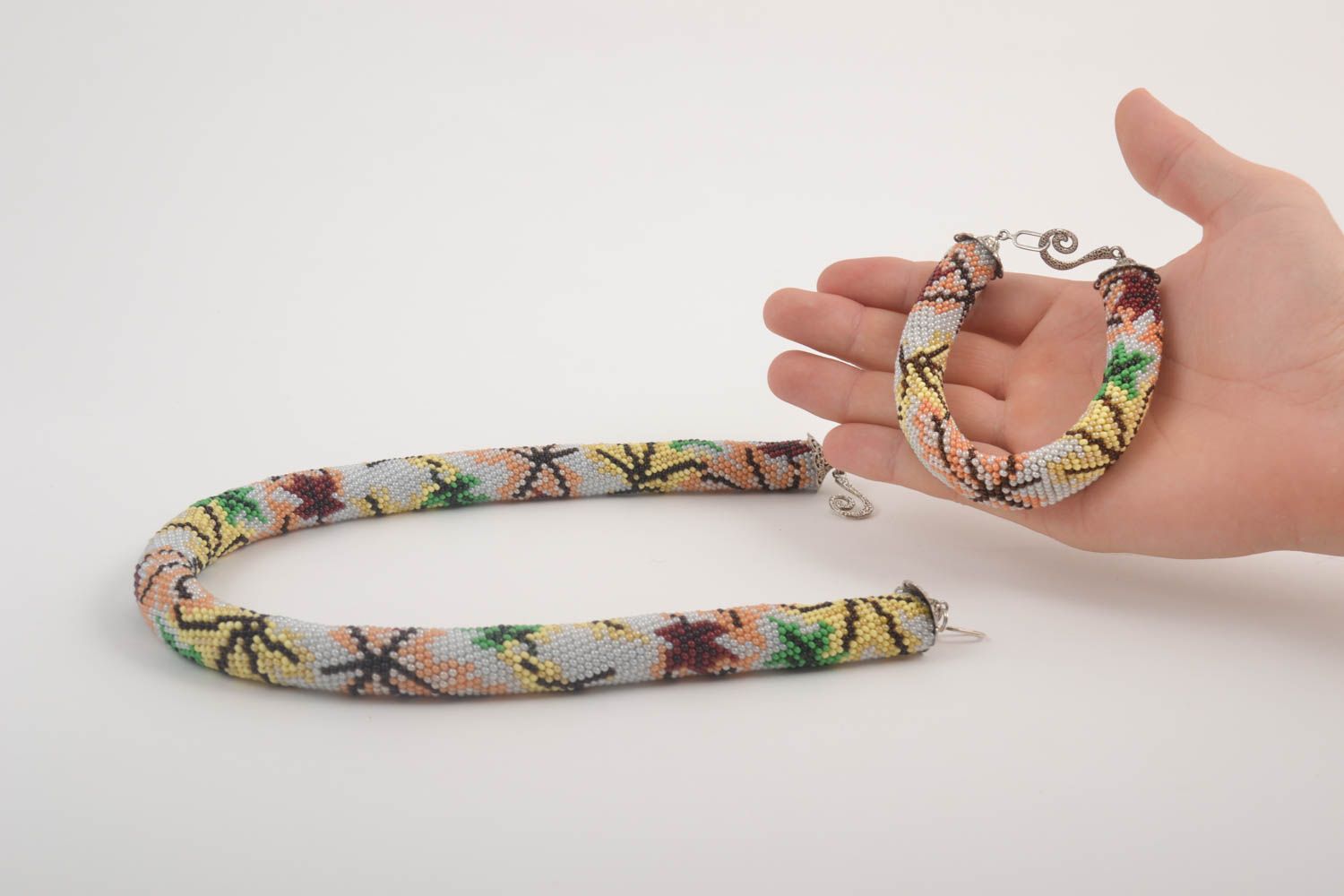 Elegant unusual necklace handmade stylish bracelet beautiful jewelry set photo 5