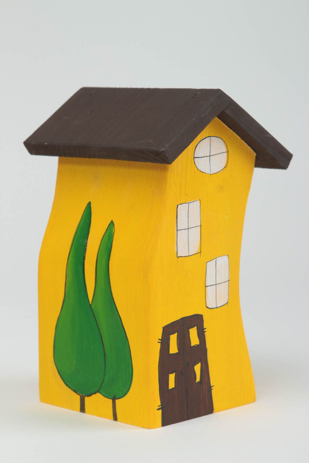 Maisonnette en bois fait main Petite statuette pinte jaune Déco intérieur photo 2