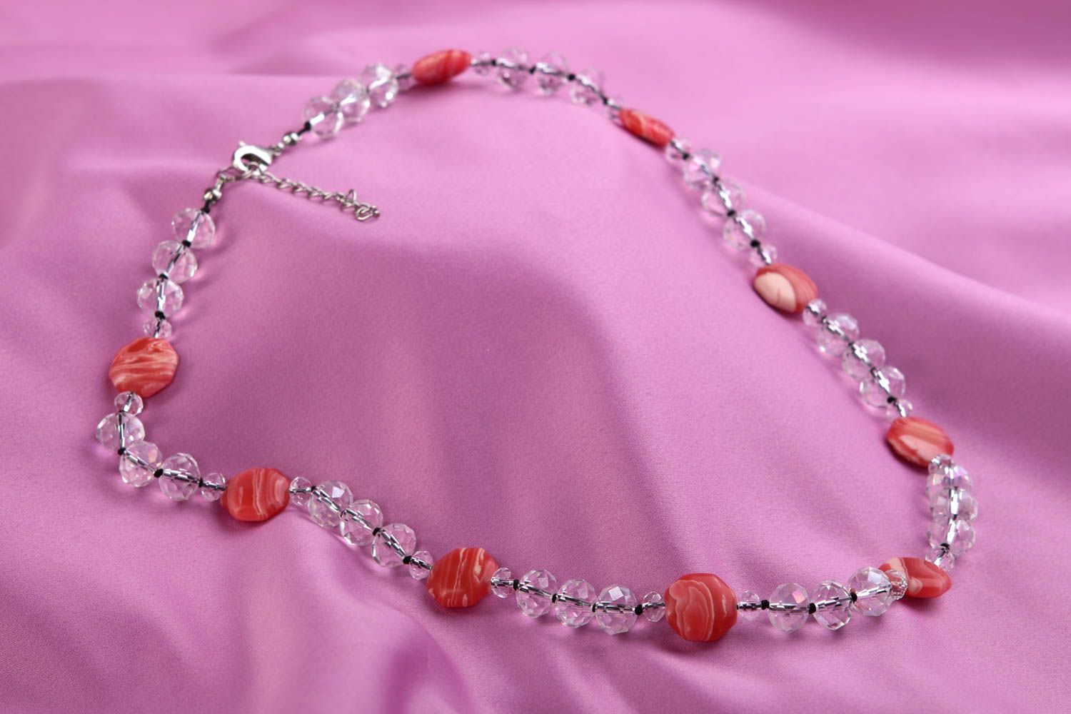 Halskette Frauen handmade Perlen Schmuck Damen Accessoire mit Achat und Kristall foto 1