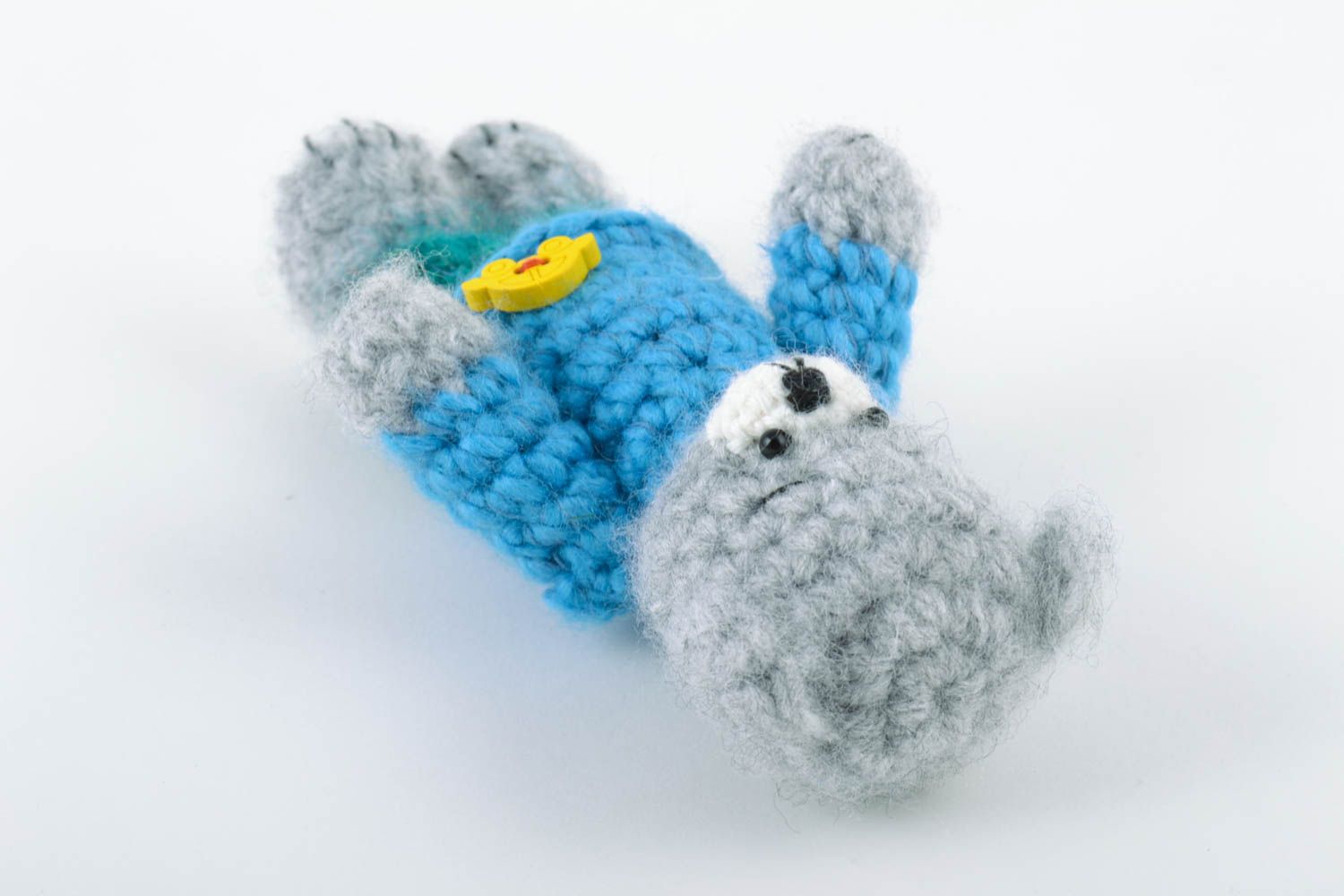 Nice children's handmade designer crochet soft toy in the shape of bear photo 4