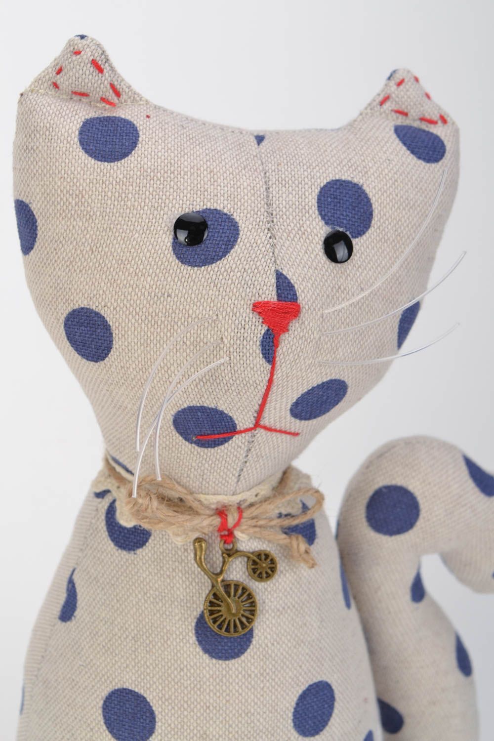 Juguete artesanal de tela gato de peluche a lunares original para niños foto 4