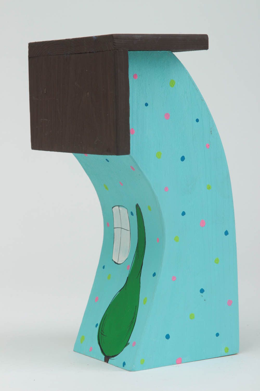 Фигурка из дерева для декора домик из сосны ручной работы голубой экологический фото 2