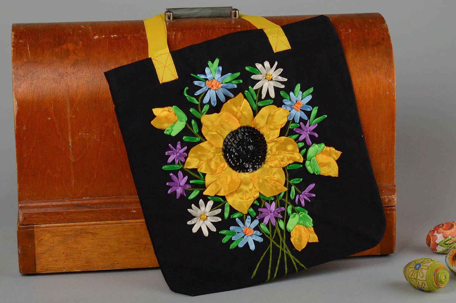 Bolso grande con girasol bonito accesorio de mujer artesanal regalo original foto 1