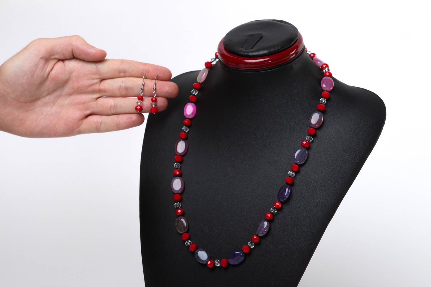 Juego de joyas artesanales collar y pendientes de piedras regalo para mujer foto 5