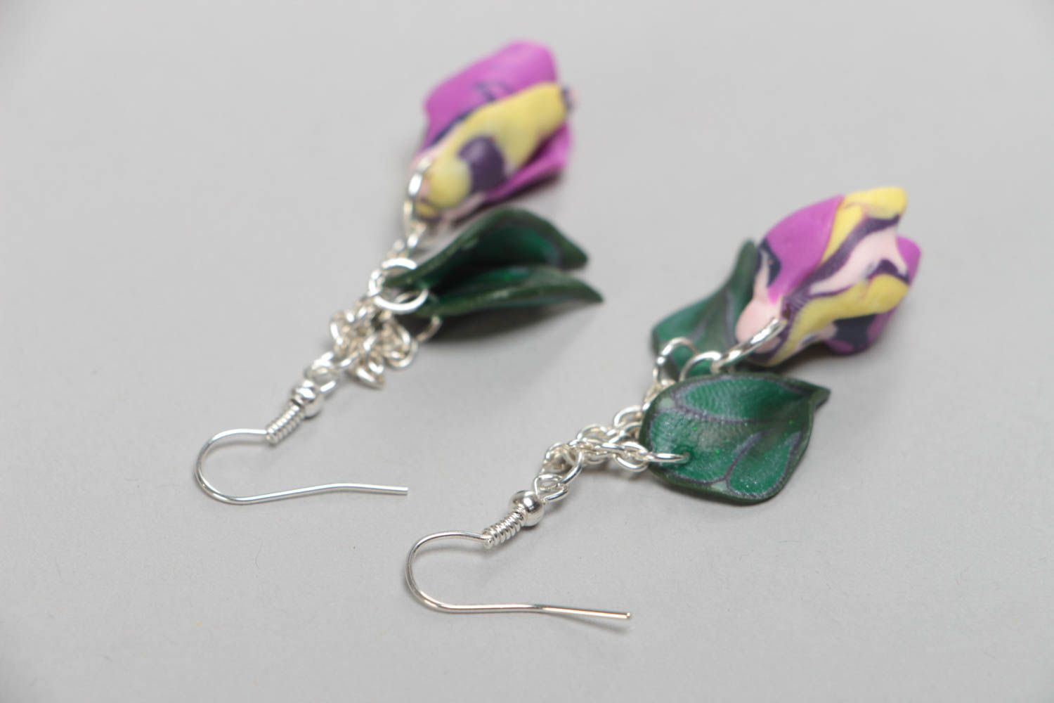 Earrings made of polymer clay in the form of flower buds long handmade jewelry photo 4