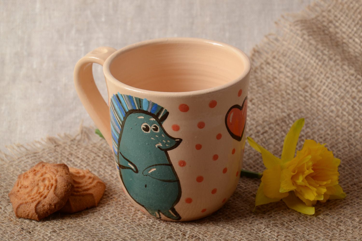 Unique ceramic glazed drinking cup with hedgehog pattern  photo 1