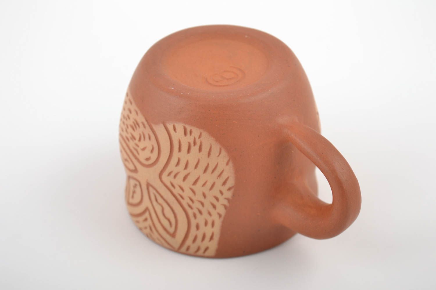 8 oz clay coffee cup with handle and handmade pattern 0,32 lb photo 4
