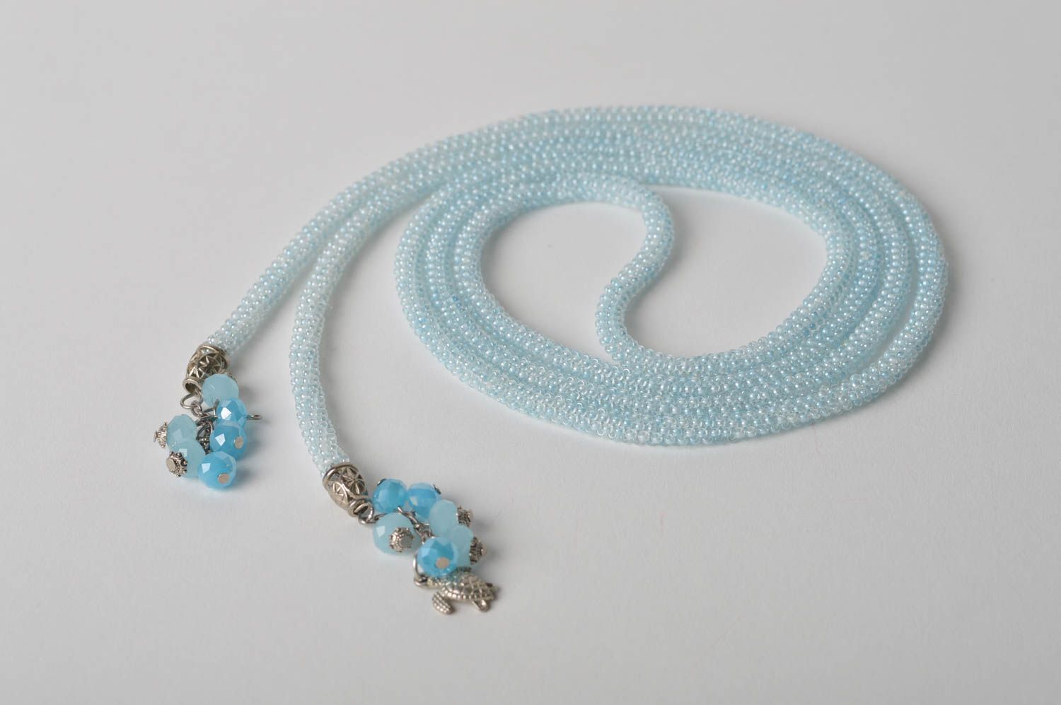 Lange Halskette Damen Halskette Schmuck handgemacht Glasperlen Schmuck hellblau foto 3