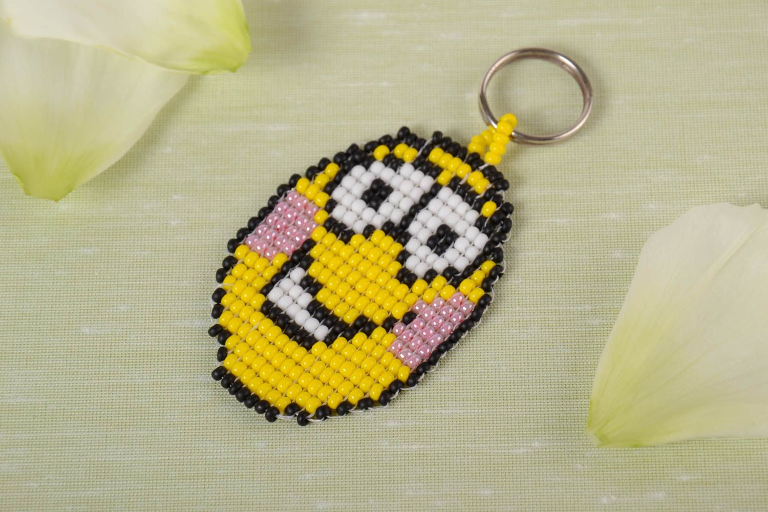 Porte-clés smiley jaune fait main original décoration sac cadeau pour fille photo 1