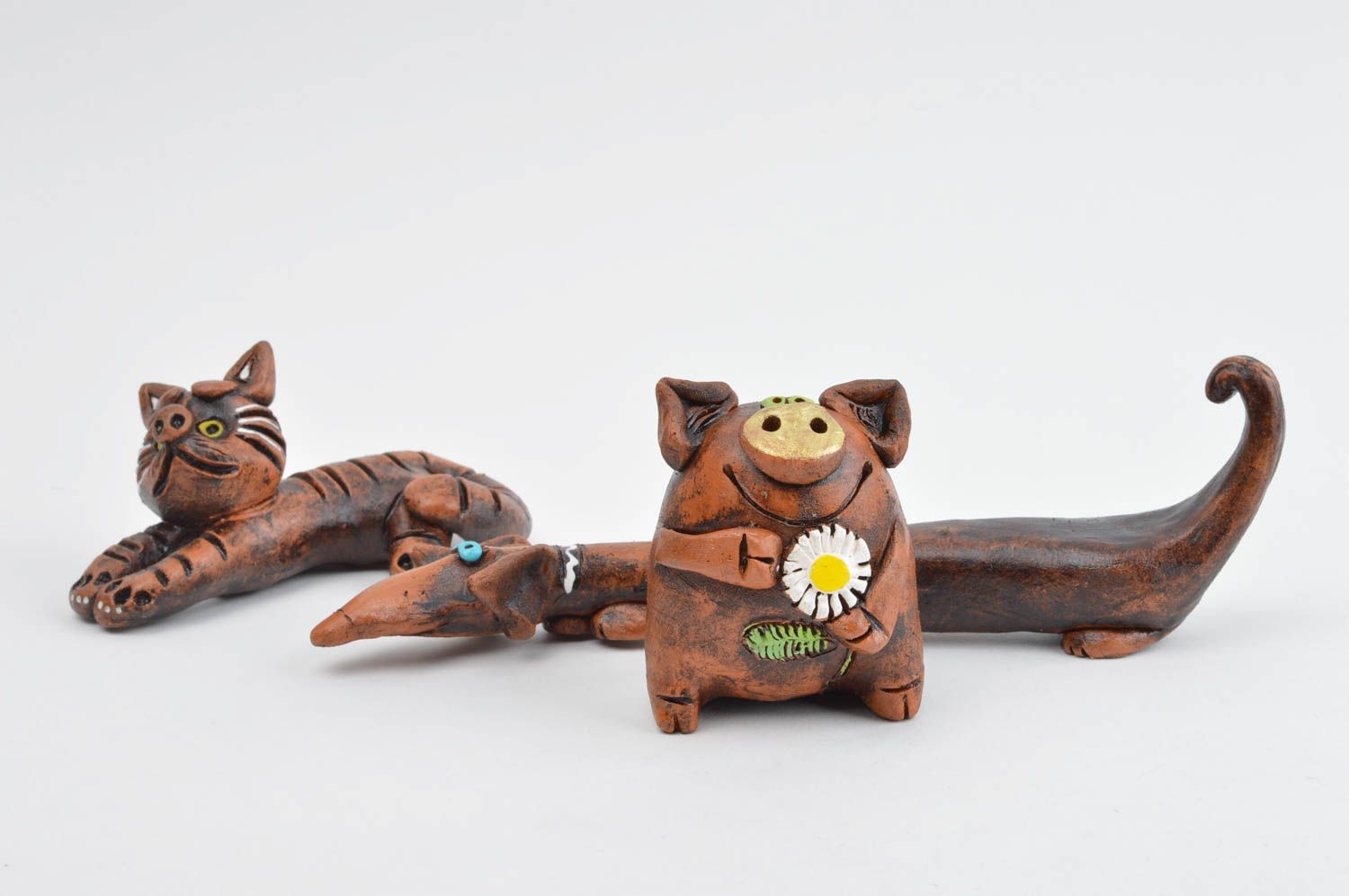 Handmade Keramik Figur Wohnzimmer Deko Figuren aus Ton Katze Ferkel Dackel schön foto 2