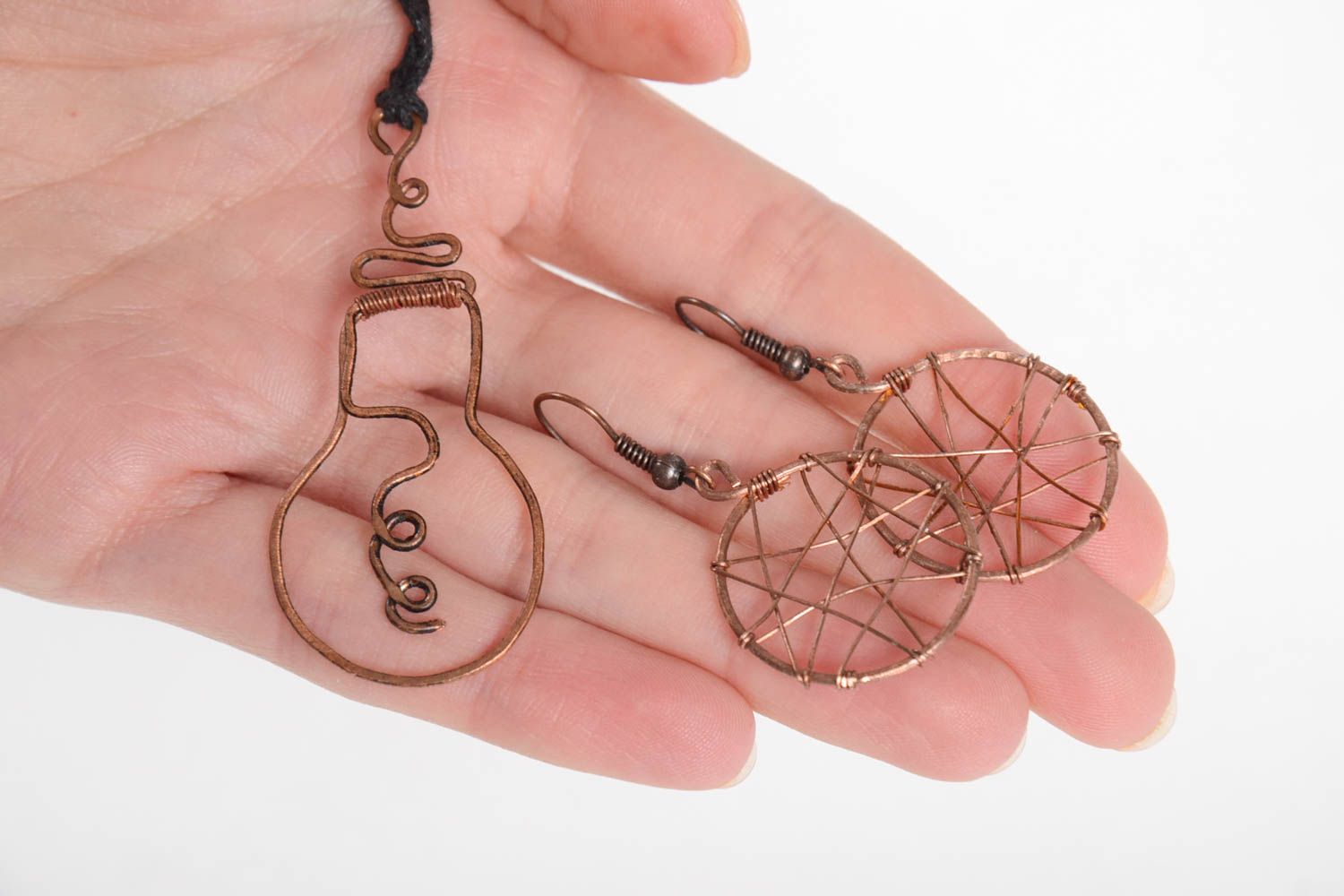 Handmade copper jewelry wire wrap pendant copper earrings copper jewelry photo 3