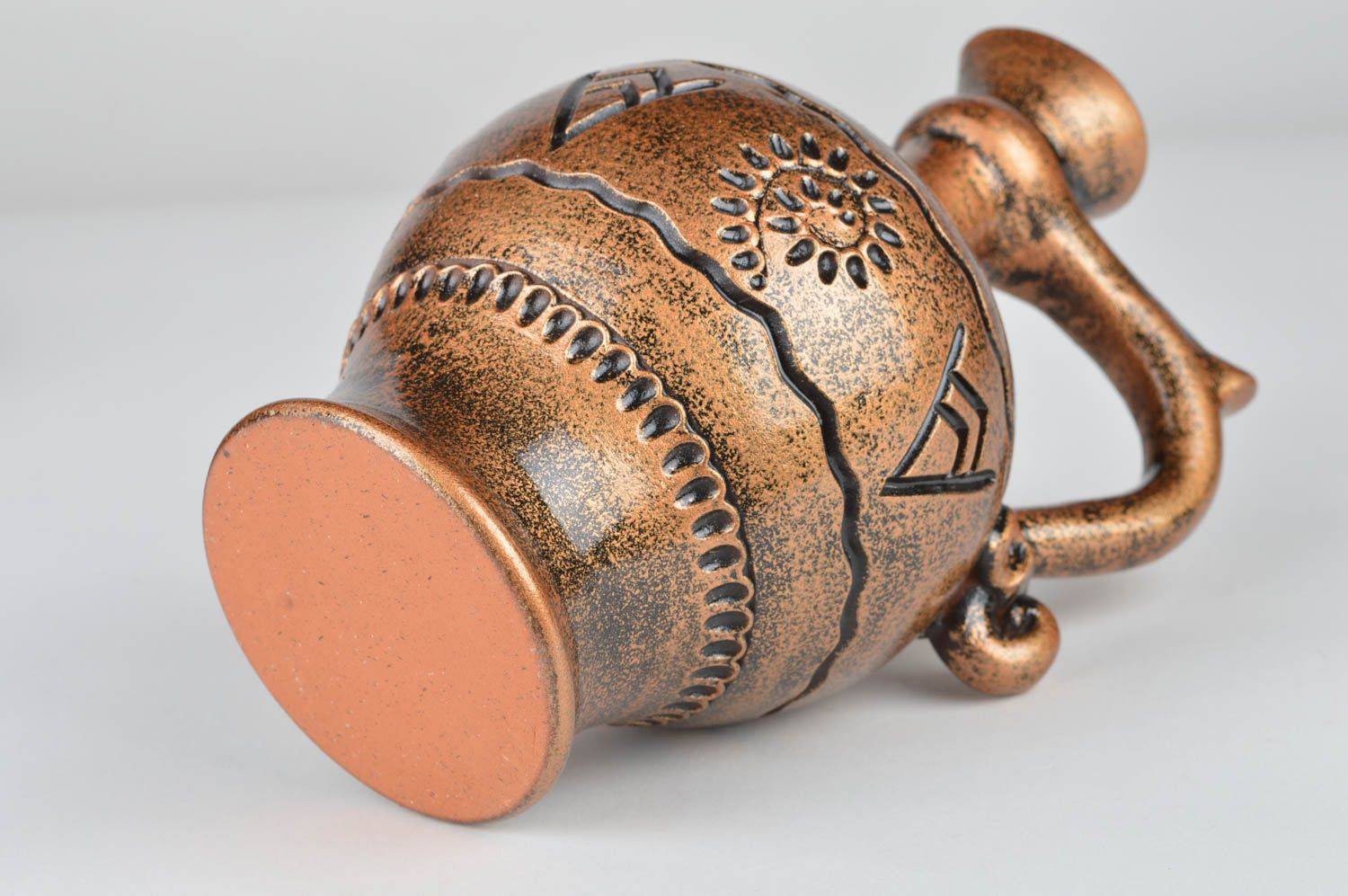 20 oz ceramic handmade golden wine pitcher carafe with handle 1,3 lb photo 2