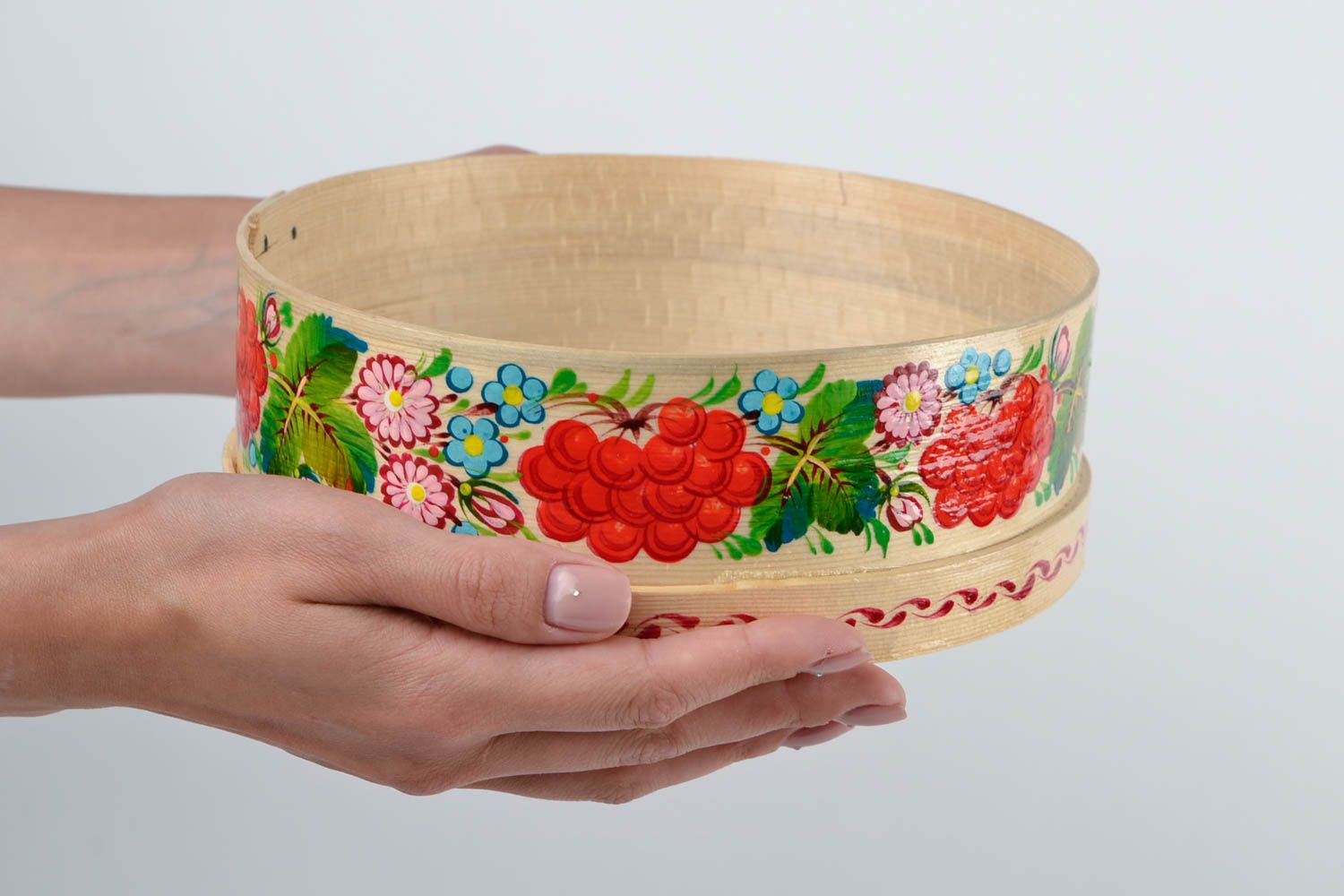 Wooden handmade sieve designer Petrykivka painting kitchenware ethnic present photo 2
