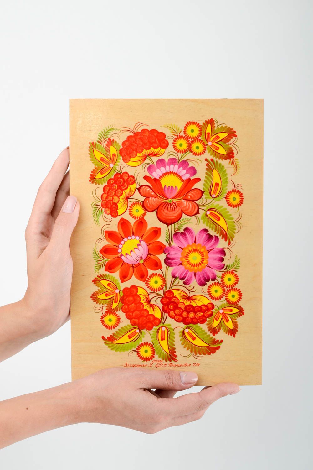 Handmade Deko aus Holz mit Blumen Bild aus Holz Wandbild für Geschenk rechteckig foto 2