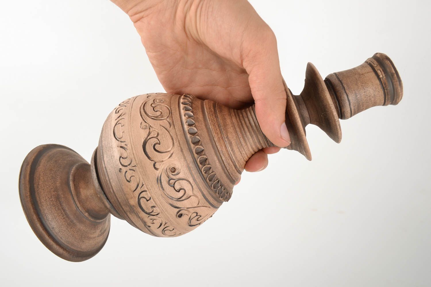 Unusual tall handmade designer molded clay candlestick  photo 4