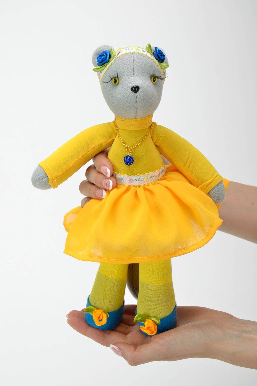 Soft toy Cat in yellow dress photo 4