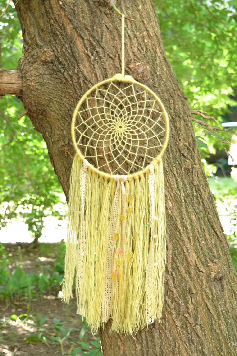Handmade dreamcatcher unique yellow talisman accessory for home decoration photo 1
