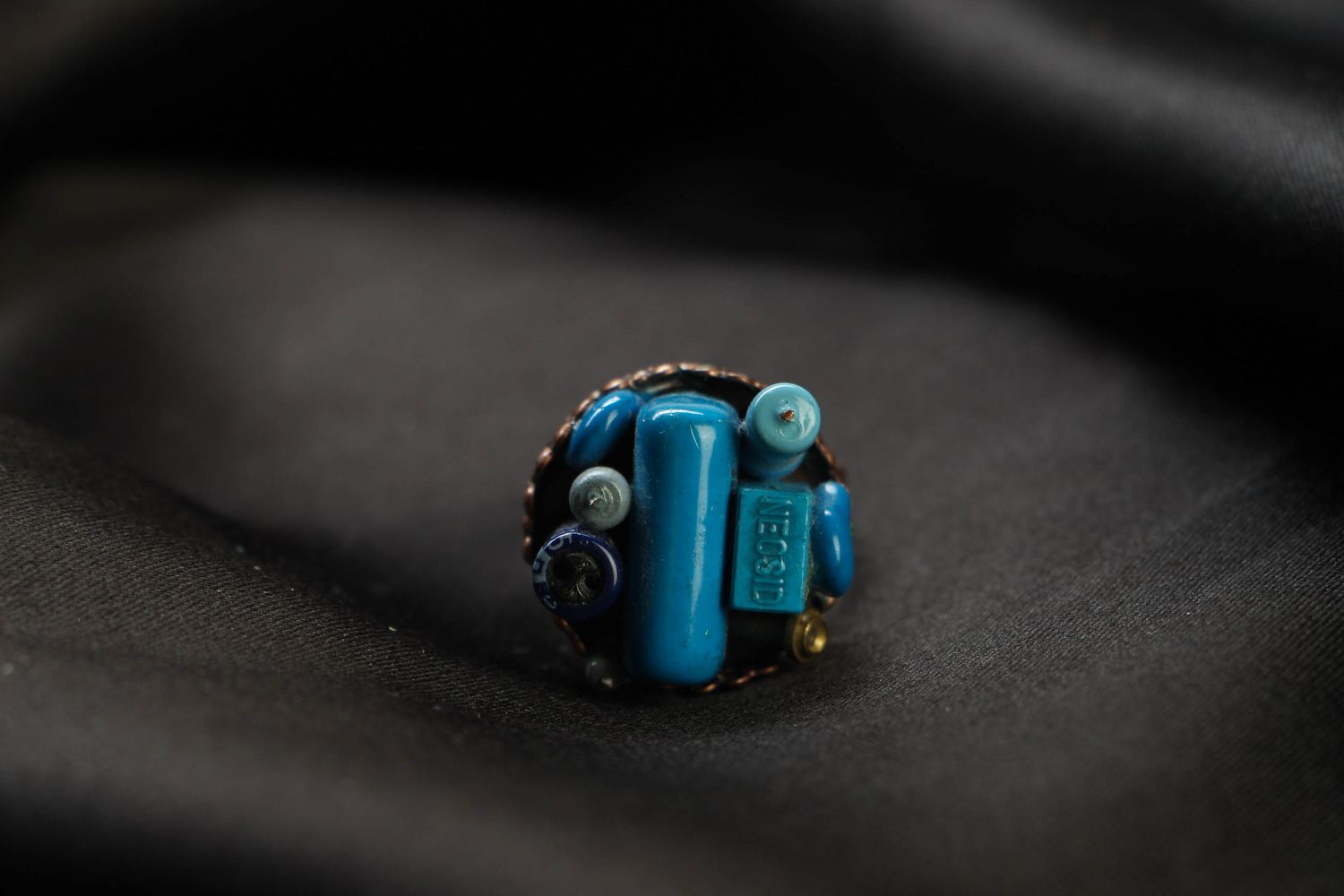 Steampunk Ring aus Metall in Blau foto 2