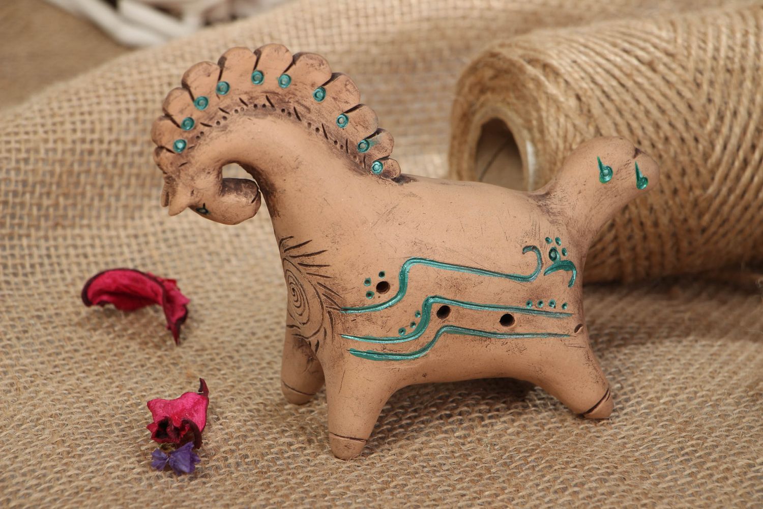 Clay penny whistle in the shape of horse photo 5