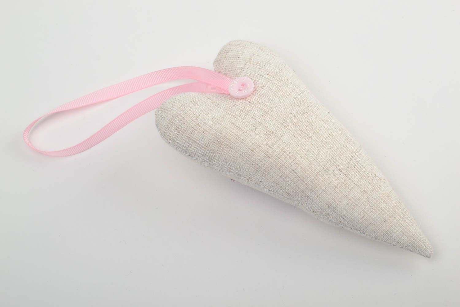 Deko Anhänger Herz Spielzeug aus Leinen und Baumwolle für Interieur Handarbeit foto 4