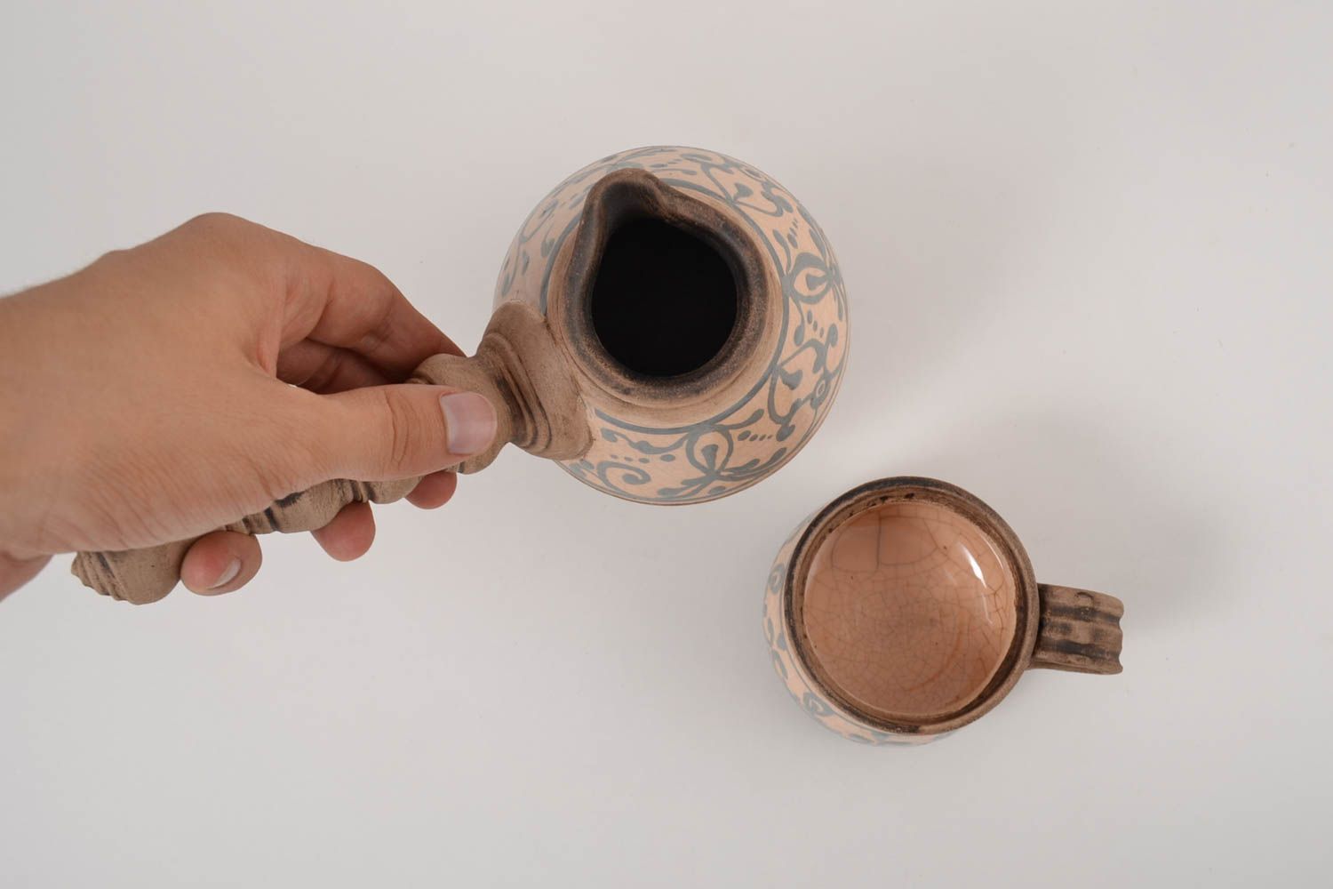 Кофейный набор ручной работы кофейная чашка турка для кофе по 100 мл и 300 мл фото 2