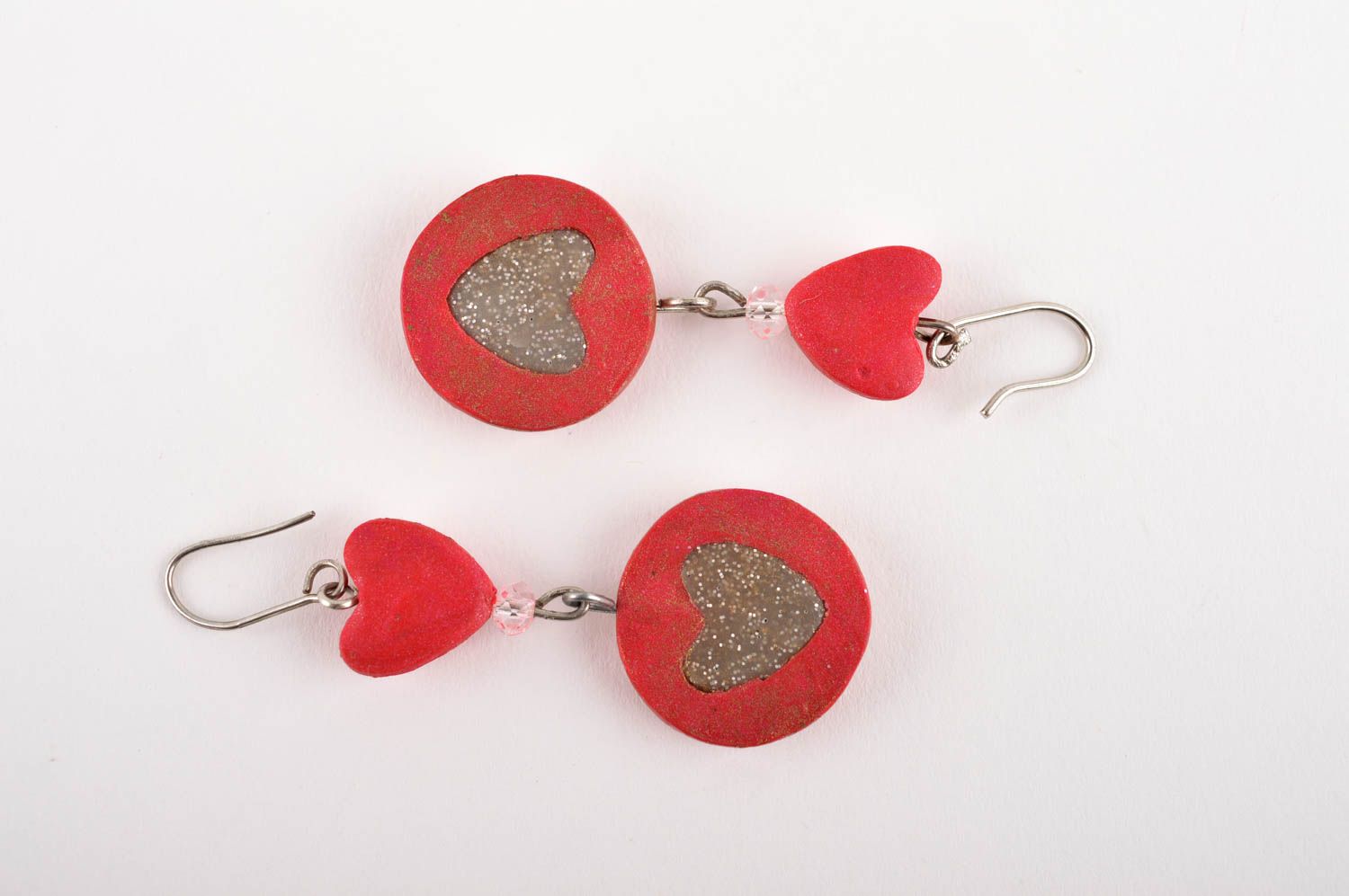 Handmade Modeschmuck Ohrringe Polymer Schmuck Accessoire für Frauen rote Herzen foto 5